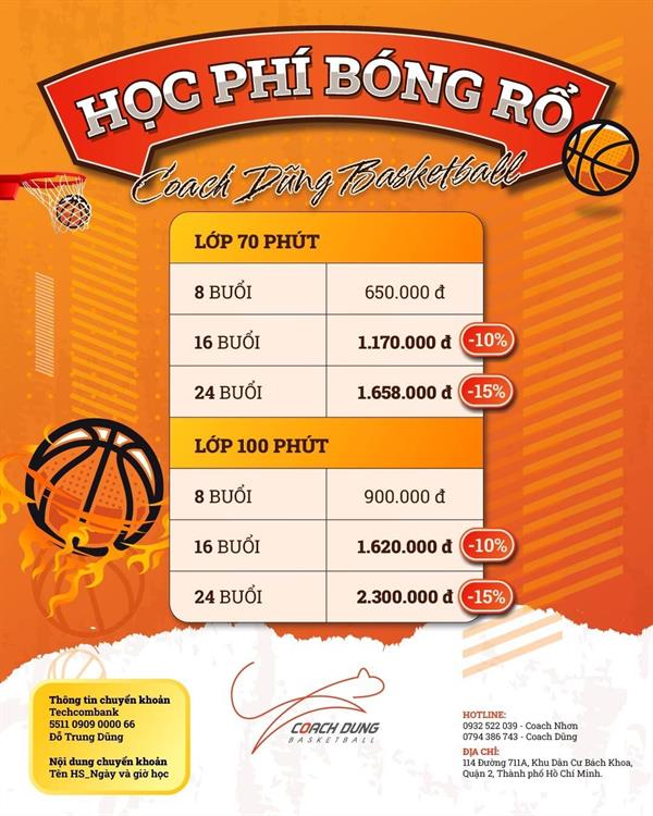 GIẢM 15% KHOÁ HỌC BÓNG RỔ KHI ĐĂNG KÝ KHOÁ HỌC 12 TUẦN